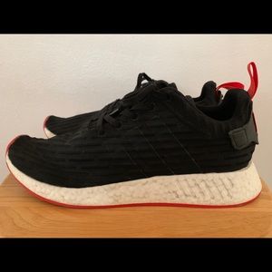 adidas Men’s NMD R2 Boost Shoes (black/red/white)